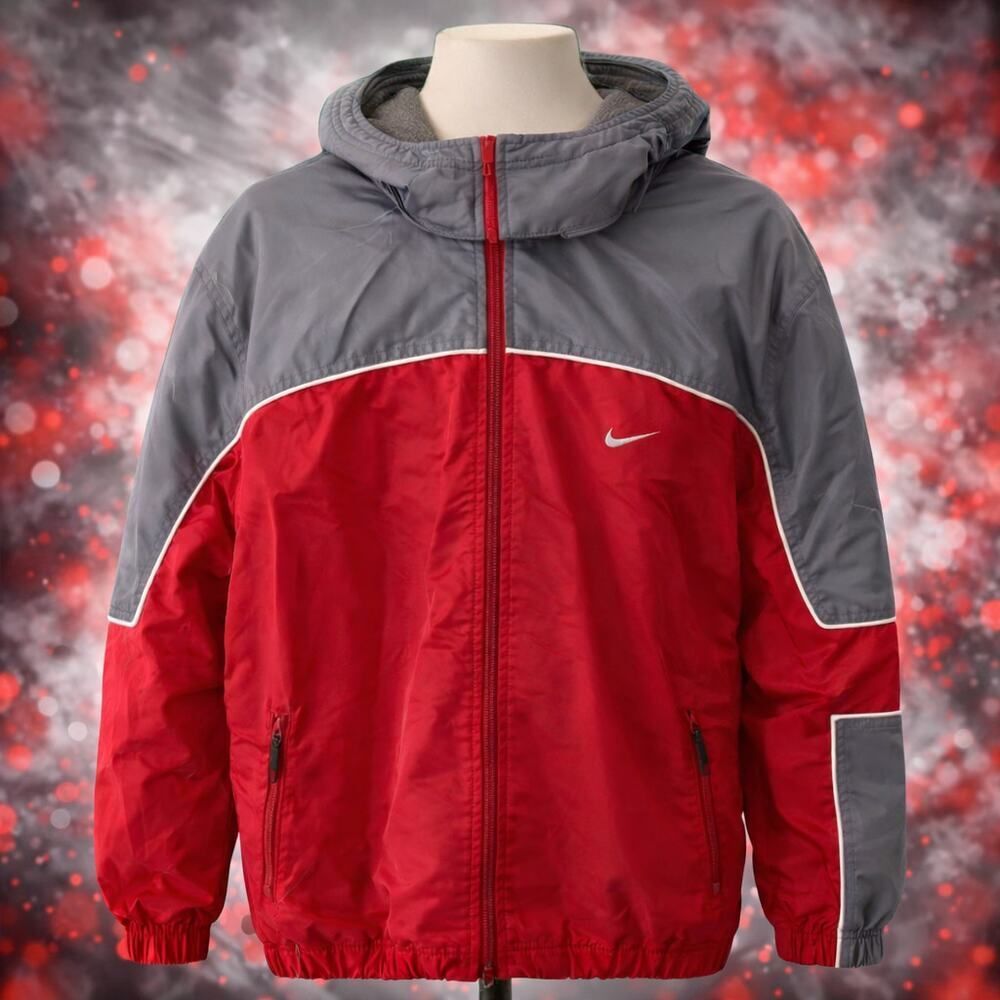 VTG Nike Red Grey Youth Hooded Winter Jacket XL 18 20